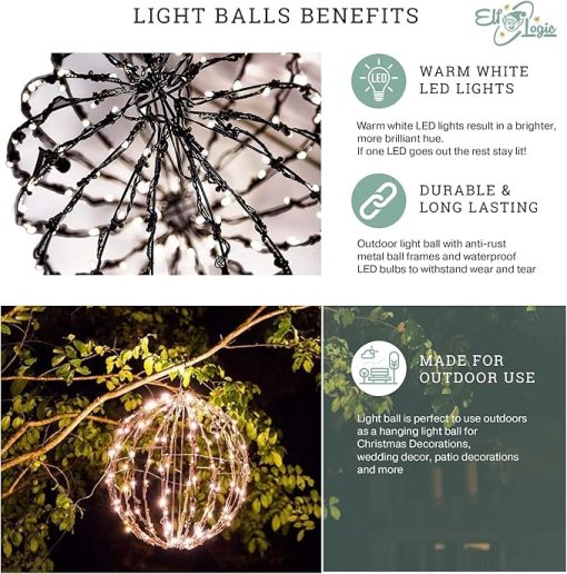 LED Christmas Light Ball with Timer for Indoor and Outdoor Use - Image 2