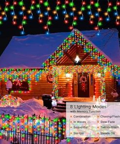 60FT 600LED Solar Icicle Lights 8 Modes Waterproof Multicolor Christmas 2