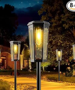 KINKAI 8 Pack Solar Walkway Lights Waterproof Garden Pathway Lamps