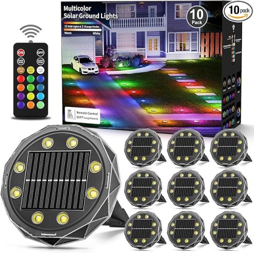 Remote Control Solar Ground Lights 50ft IP67 Waterproof 10 Pack