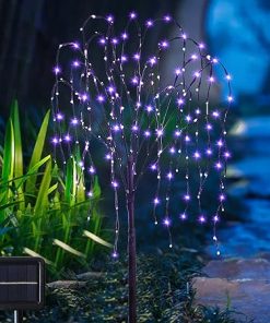Purple 4.6 FT Waterproof Solar Willow Tree Plant for Garden Decor