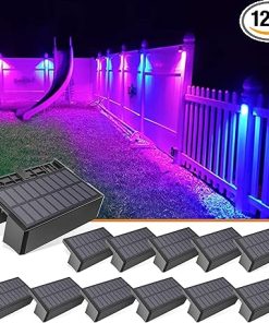 Outdoor Solar Fence Lights 12-Pack Waterproof LED Color Glow 1800mAh