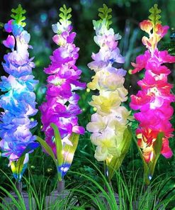 Solar Garden Lights 6 Pack Delphinium Flowers Waterproof Outdoor Decor