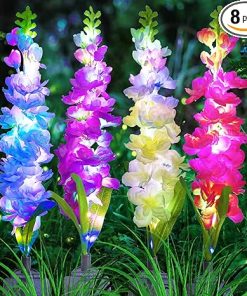 Solar Garden Lights 8 Pack Delphinium Flowers Waterproof Outdoor Decor