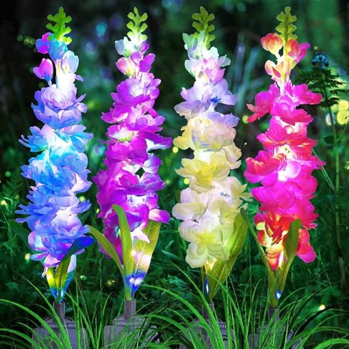 Solar Garden Lights 6 Pack Delphinium Flowers Waterproof Outdoor Decor