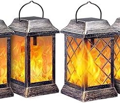 TomCare Outdoor Solar Lanterns with Flickering Flame for Gardens