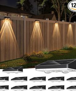 12 Pack Solar Fence Lights Warm White Waterproof Outdoor LEDs