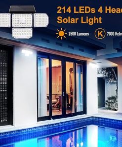 Solar Outdoor Lights 2500LM IP67 Waterproof 4 Head with Remote Control 2