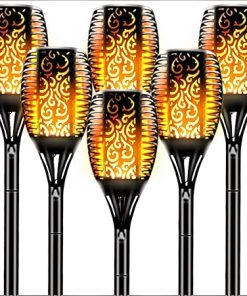 Maksone 6 Pack Solar LED Outdoor Torches Larger Size Waterproof Lights