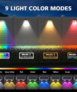 Solar Powered Fence Lights 12 Pack IP64 Waterproof RGB Color Glow 2