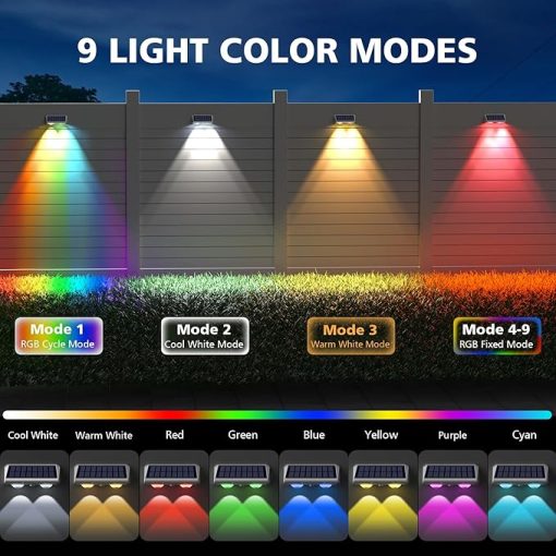 Solar Powered Fence Lights 12 Pack IP64 Waterproof RGB Color Glow - Image 2