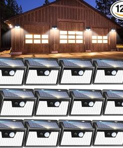 Solar Motion Sensor Lights Outdoor 12 Pack 140 LEDs Waterproof
