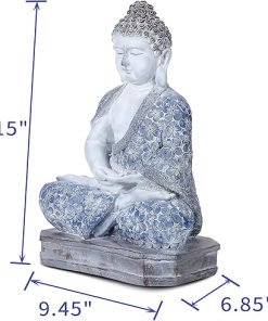 Outdoor Weatherproof Zen Blue Buddha Solar Garden Statue 10+ hr Light 2