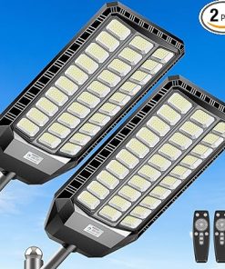 Solar Street Light 6500W 480000 Lumens with Motion Sensor Remote 2 Pack