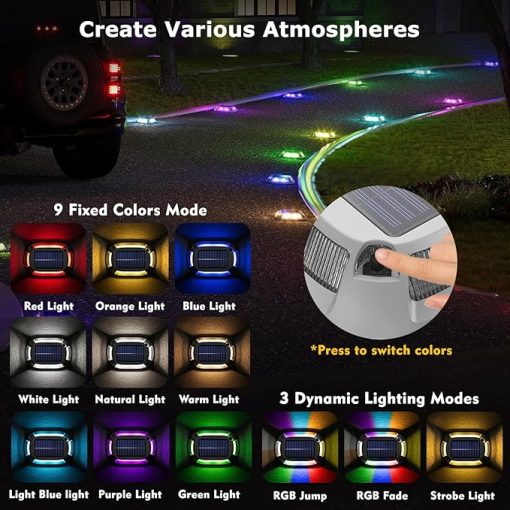 12 Pack Solar Driveway Lights Waterproof Multi-Color LED Markers - Image 2