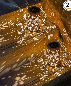 2 Pack Solar Lanterns Outdoor Dragonfly Metal Decor Waterproof Light