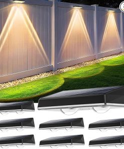 Solar Fence Lights 8-Pack IP67 Waterproof Auto On/Off Warm White RGB