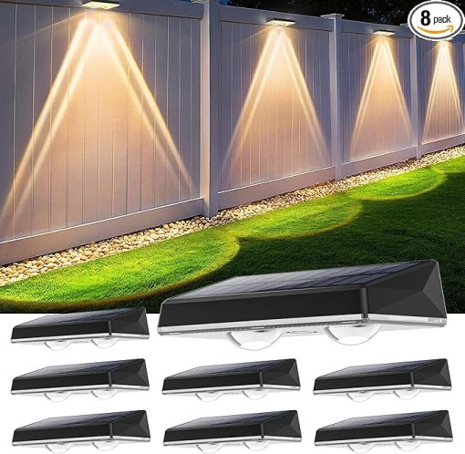 Solar Fence Lights 8-Pack IP67 Waterproof Auto On/Off Warm White RGB