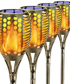 Solar Torch Light 4 Pack 96 LED Waterproof Garden Pathway Lights