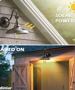 Solar Barn Light with 3 Modes Waterproof Vintage Gooseneck 2 Pack 2