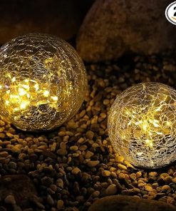 Solar Globe Lights 2 Pack 3.9 Inch Cracked Glass Modern Design