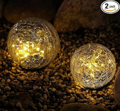 Solar Globe Lights 2 Pack 3.9 Inch Cracked Glass Modern Design