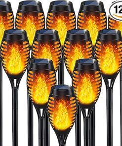 IkeeRuic Solar Flame Torch Lights for Outdoor Decor, 12Pack Outdoor Lights Solar Powered Waterproof, LED Torches for Outside Decor, Luces Solares Outdoor Decorations for Patio Garden Art