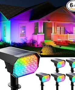 6 Pack Solar Powered Color Changing Landscape Spot Lights 24 LEDs