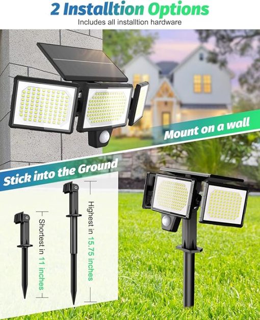 Solar Spotlights Outdoor 2 in 1 with Ground Stakes 3000LM Security Lights - Image 2