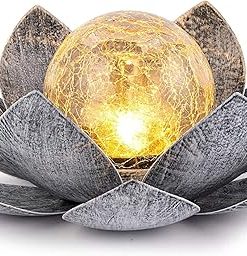 Outdoor Solar Lights Garden Crackle Globe Glass Lotus Waterproof LED