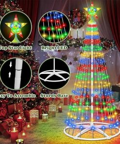 6ft Solar Christmas Cone Tree Lights with Remote Timer for Outdoor Decor 2