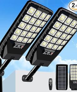 2 Pack Solar Street Lights Waterproof 20000LM Wide Angle Motion Sensor