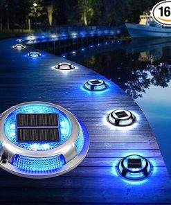 Solar Driveway Lights 16 Pack Waterproof LED Pathway Markers Blue White
