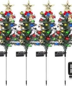 Solar Christmas Tree Lights Outdoor 20 LED RGB Waterproof Set of 4
