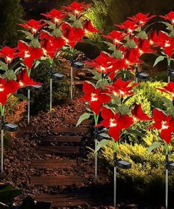 12 Pcs Solar Poinsettia Stakes Lights for Garden Pathway Decor