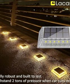 Solar Deck Lights 8 Pack LED Warm White Outdoor Lights IP68 Waterproof 2