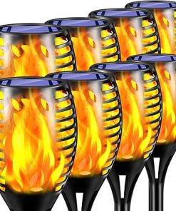 TomCare 8 Pack Solar Garden Flickering Flames Torch Decorative Lights