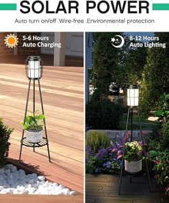 2 Pack Solar Floor Lamps with Plant Stand for Outdoor Garden Decor 2