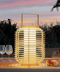 Solar Powered Outdoor Lamp Set of 4 Natural Wicker LED Lights