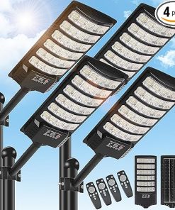 4 Pack Solar Street Lights 30000LM LED Motion Sensor Outdoor Flood Light