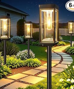 Outdoor Solar Pathway Lights 6 Pack Waterproof Auto On Off 15 Hour Runtime