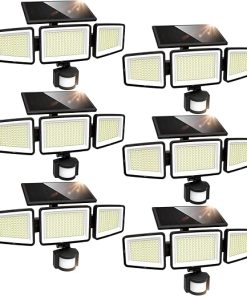 Solar Outdoor Lights 302 LED 3000LM IP65 Motion Sensor 3 Heads 6 Pack