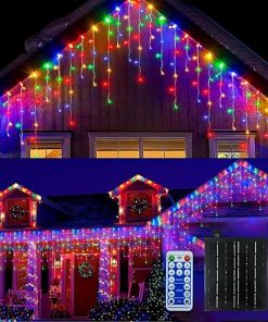60FT 600LED Solar Icicle Lights 8 Modes Waterproof Multicolor Christmas