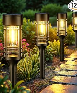 12 Pack Waterproof Solar Pathway Lights for Garden and Landscape