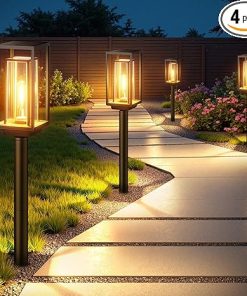 Outdoor Solar Pathway Lights Waterproof 4 Pack with Auto On Off