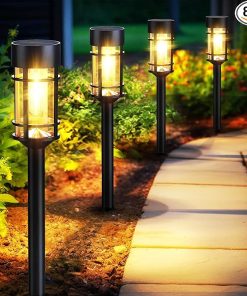 8 Pack LED Solar Pathway Lights Outdoor Waterproof Glass Metal 3000K