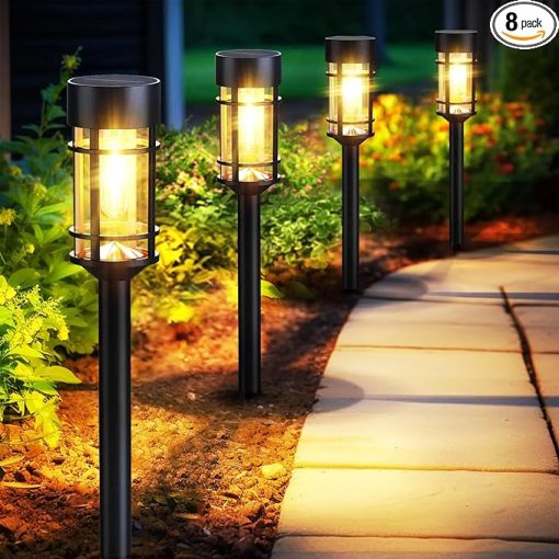 8 Pack LED Solar Pathway Lights Outdoor Waterproof Glass Metal 3000K