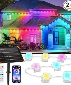 LUHLEE Solar Permanent Outdoor Lights 32.8ft with 20 LED RGB with App/Remote Control, 50 ft with 30 LED Warm White Remote Control Permanent Outdoor Lights