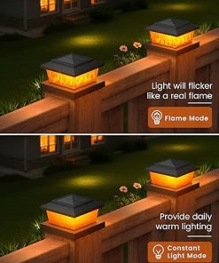 Solar Fence Post Cap Lights 12 Pack Black Waterproof LED Flame Light 2