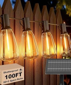 Solar Outdoor String Lights 100FT with 52 Shatterproof Edison Bulbs